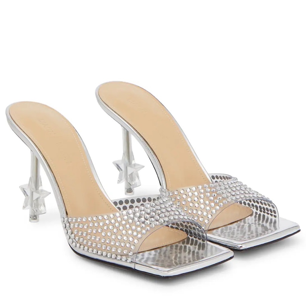 Mach & Mach iridescent crystal Cinderella sandal mule stiletto pvc sz 38